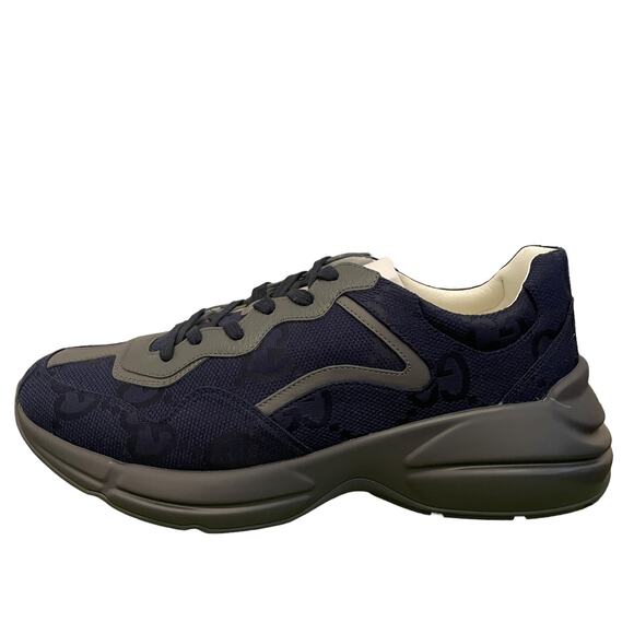 New GUCCI GG Supreme Maxi BLUE Gray Canvas Rhython Sneakers Men's 12 | US 12.5 - Picture 5 of 16